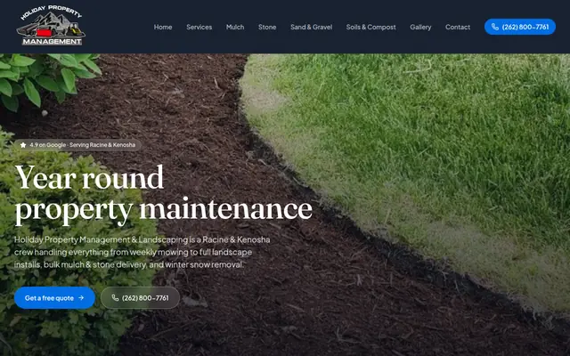Screenshot of the Holiday Property Management & Landscaping homepage as it appeared on 2026-09-08, captured at desktop width.