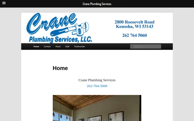 Screenshot of the Crane Plumbing Services homepage as it appeared on 2026-09-08, captured at desktop width.