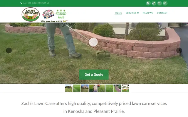 Screenshot of the Zach's Lawn Care homepage as it appeared on 2026-09-08, captured at desktop width.