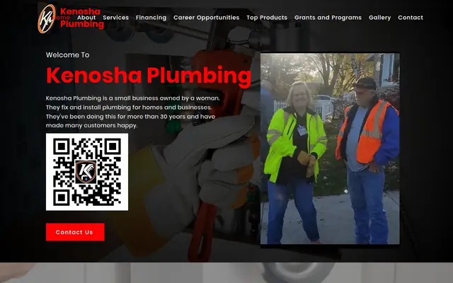 Screenshot of the Kenosha Plumbing homepage as it appeared on 2026-09-08, captured at desktop width.